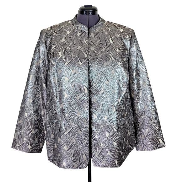 Kasper Blazer Women Size 22W Champagne Metallic Flap Pockets Open Front New - Picture 1 of 11